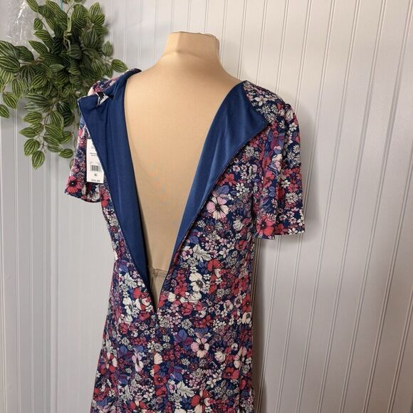 BCBG Paris Sz L Retro Floral Short Ruffle Short Dress V-Neck Lined Romantic Chic - Picture 9 of 16